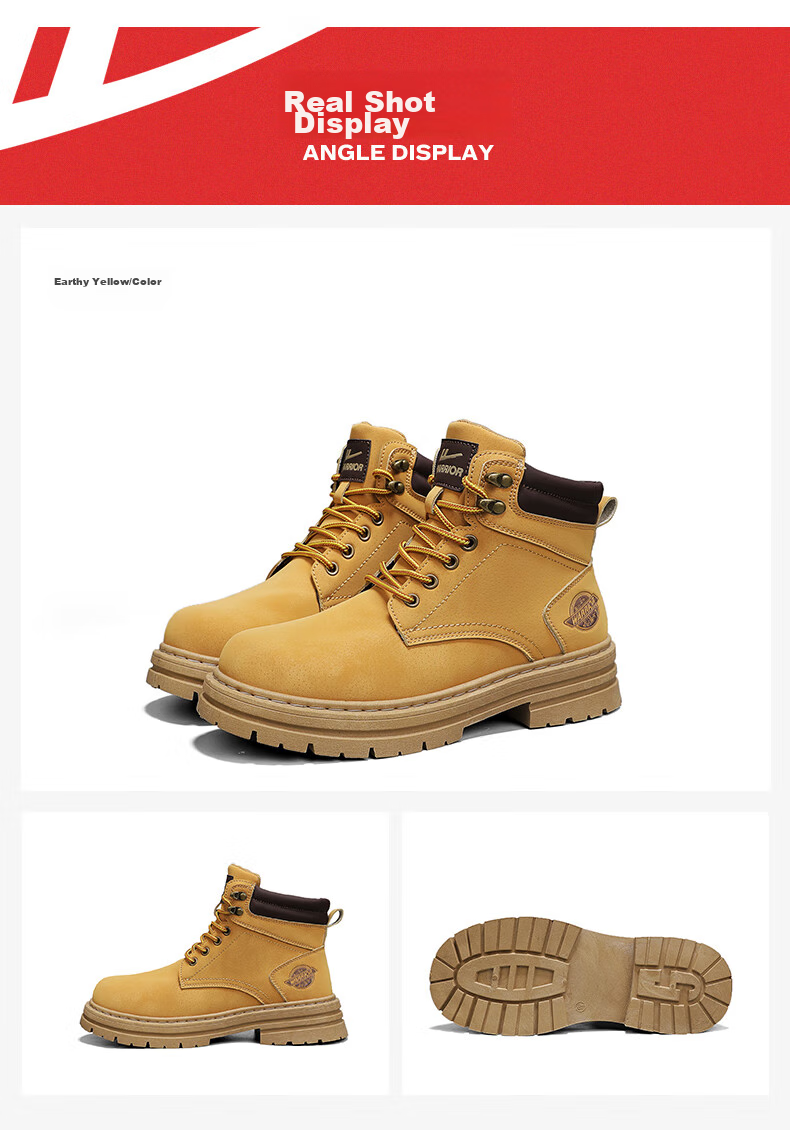 Huili (Warrior) Work Boots, Versatile Men's Shoes, Casual Martin Boots for Men, 1766-1, Khaki, Size 40 20