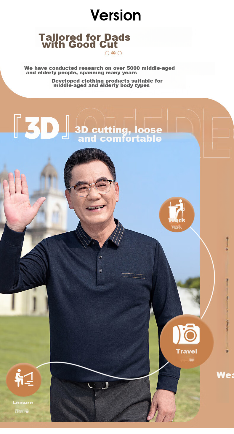 Baocaiyang Middle-Aged And Elderly Long-Sleeve T-Shirt for Men, Spring And Autumn Dad's Wear, Loose Casual Polo Undershirt, Elderly Grandfather's Top Clothing 3