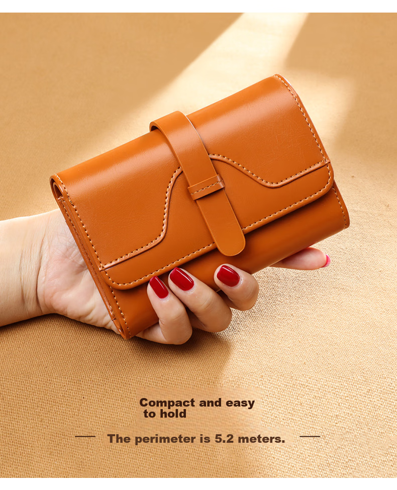 Viney Leather Women's Wallet, Foldable Short Coin Purse, High-End ID Card Holder, Integrated Brand Large Capacity Wallet, Leather Clutch 2