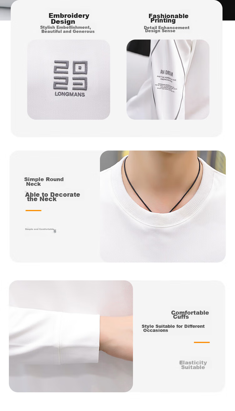 PLAYBOY Sweatshirt, Men's Spring Jacket, Trendy Round Neck Long-Sleeve T-Shirt, Casual Loose Top for Me 8