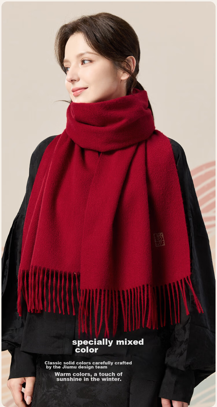 JIUMU Pure Wool Scarf for Women, Autumn And Winter Neck Warmer, Ladies' Warm Shawl, Red, Zodiac Year, Birthday Gift Box Set 9