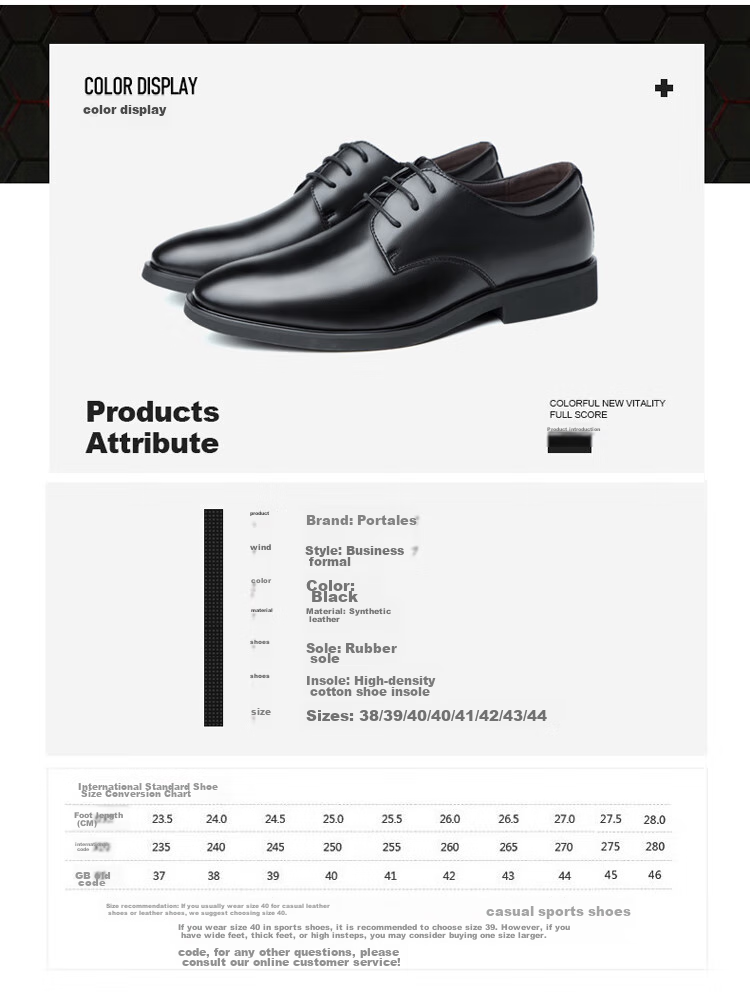 Poitulas Men's Lace-Up Business Casual Shoes, Korean-Style Trendy Soft Leather Wedding Formal Shoes for Men, 6633 Black, Size 38 6