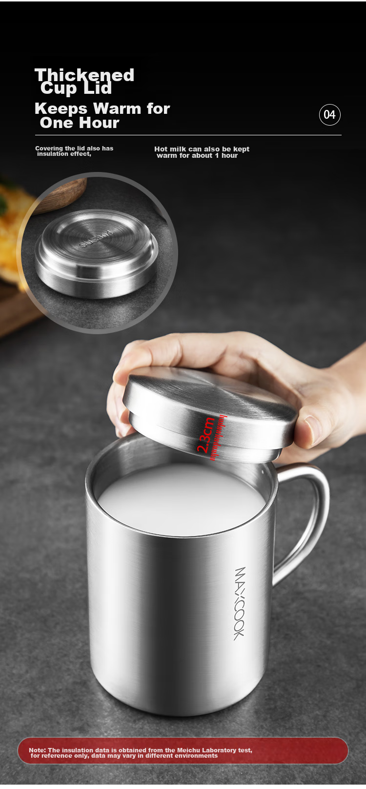 MAXCOOK 304 Stainless Steel Water Cup with Lid, Double-Layer Mug for Office, Tea Brewing And Drinking, Home Use Cup, 400ml 6