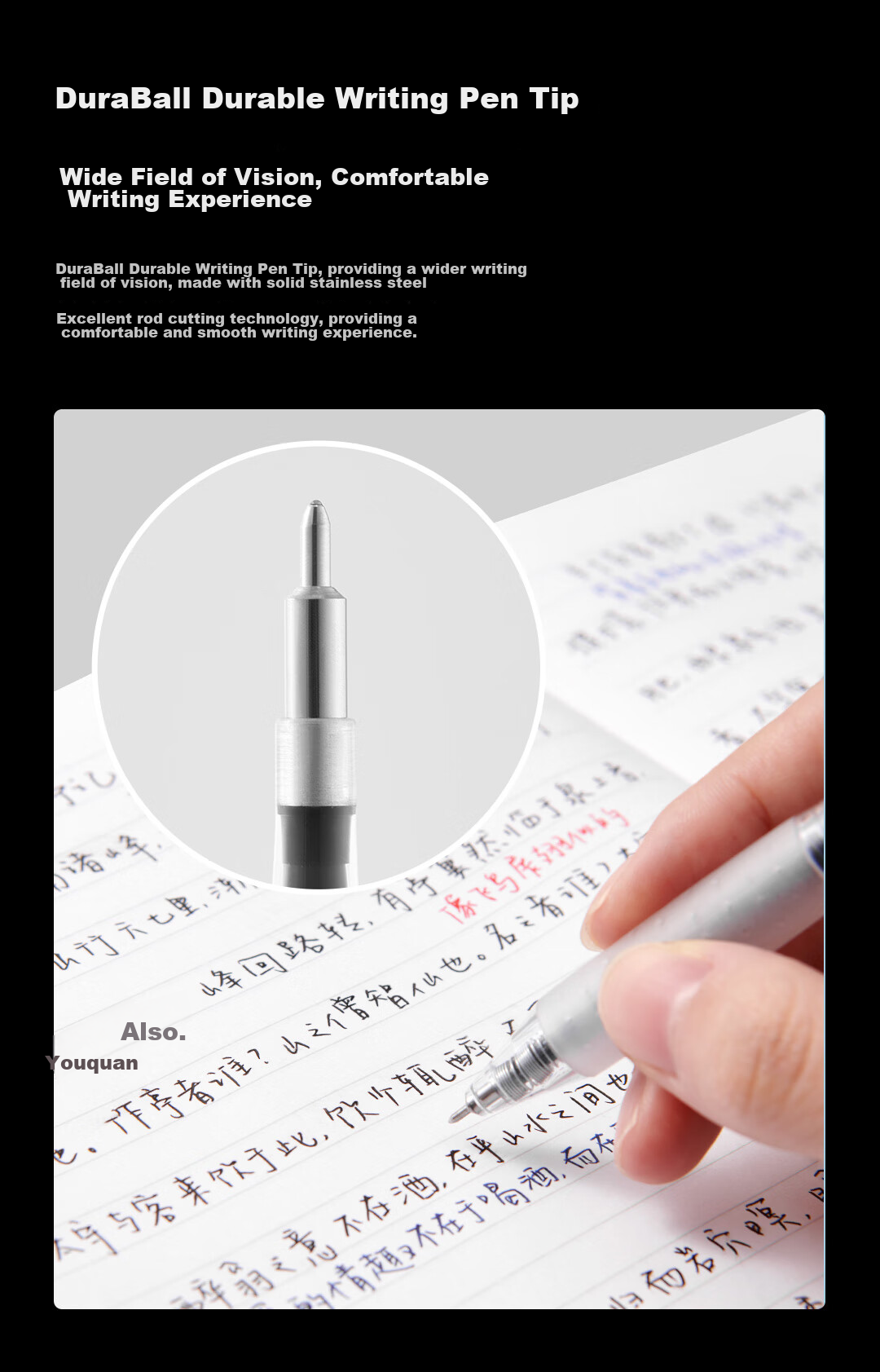 KACO Wensaiya Push-Button Refill 0.5, Gel Pen Refill, Double Ball Quick-Drying, Black, Pack of 10 8