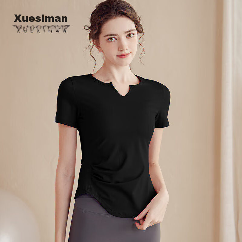 XUEXIMAN Yoga Wear Women's Top, Sports Slim-Fit Short-Sleeve T-Shirt, Running Quick-Dry Pilates Training Fitness Top