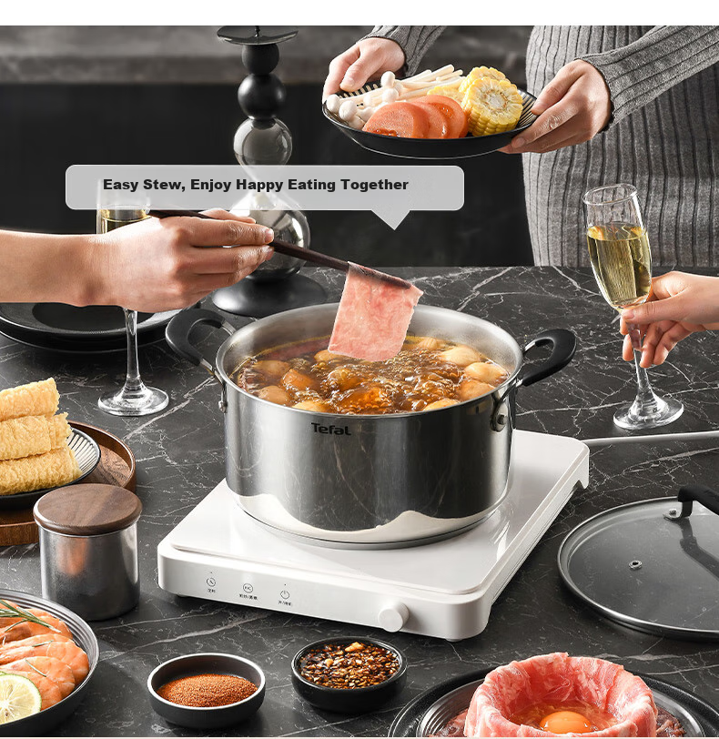Tefal Stainless Steel Soup Pot, Thickened Stew Pot, Suitable for Induction Cooker, Large Capacity Cooking Pot, Dishwasher Safe 10