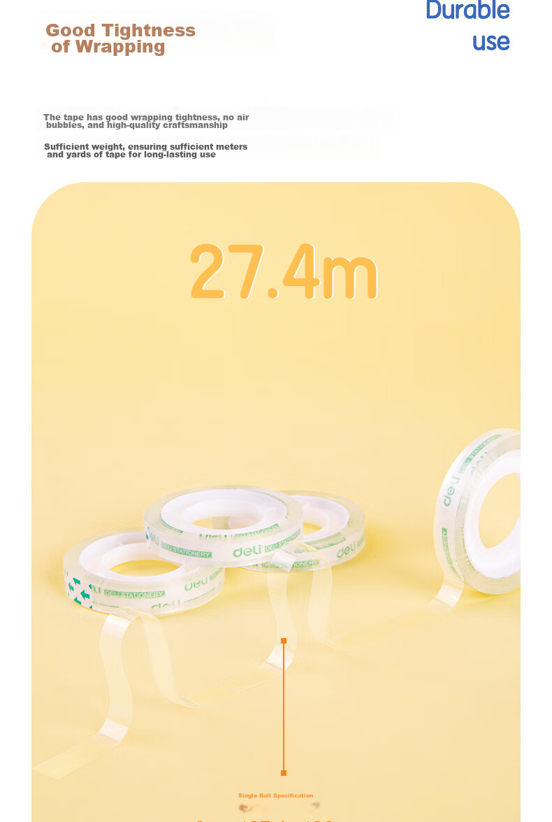 Deli Strong Transparent Tape 8mm*30y High-Adhesive Small Tape Back-To Essential School Supplies Error Correction Student Stationery 12 Rolls/tube Office Supplies 30001 7