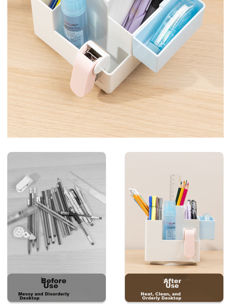 Deli Creative Rotating Pen Holder, Simple Multifunctional Pen Container for Children And Students, Office Desk Storage Box, Cosmetic Organizer, Blue PK200 10