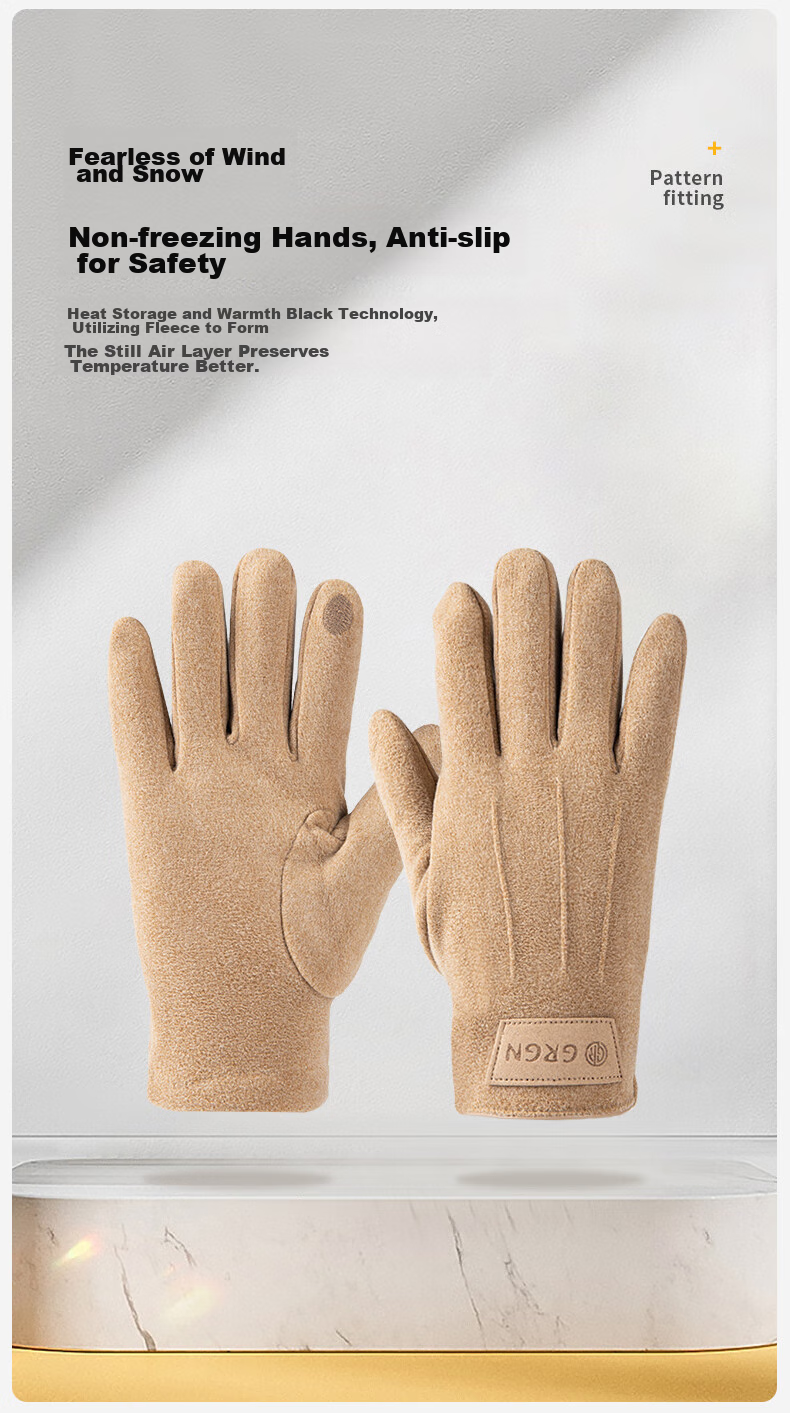 GRGN Gloves, Winter Men's Warm Cycling Gloves, Anti-Freeze, Windproof, Cold-Resistant, Touchscreen Compatible, Knitted Gloves 7