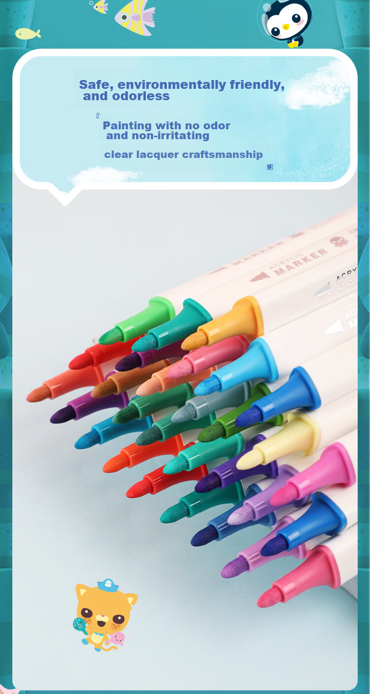 Zhonghua [Lowest Price Online] Zhonghua X Haodibao Xiaozongduo 48-Color Triangular Handle Single-Head Water-Based Acrylic Markers, Waterproof Children's Hand-Drawing Graffiti DIY Painting Gift Art Educatio 5