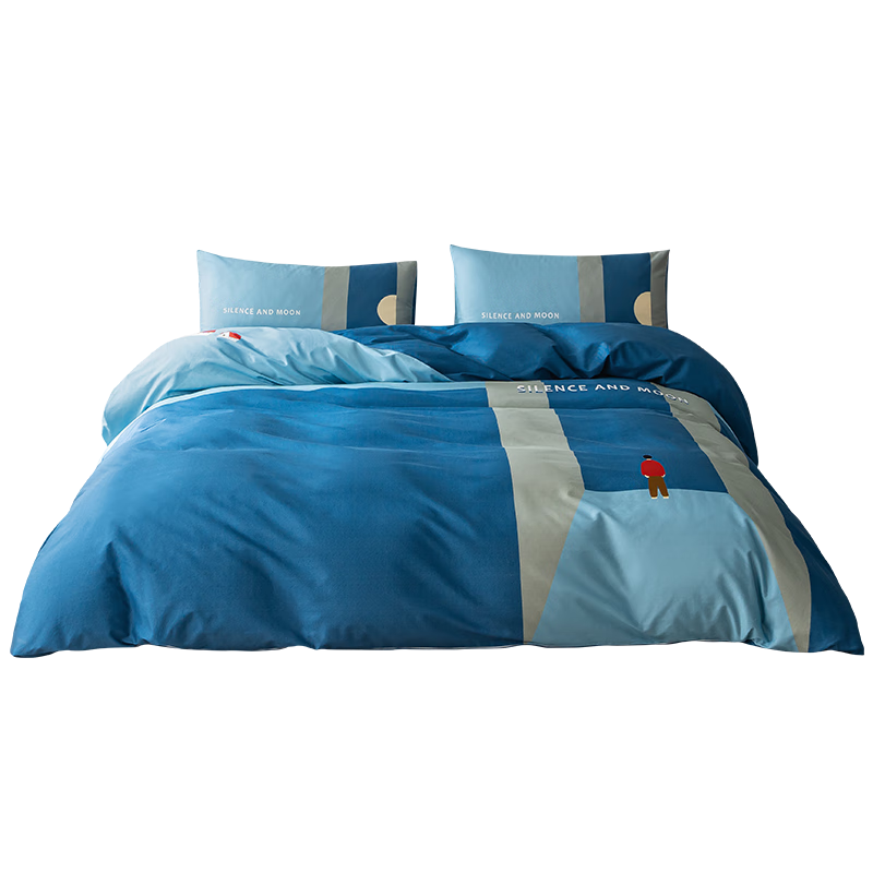 JD Original 100% Pure Cotton Four-Piece Bedding Set, All-Cotton Bedsheet And Duvet Cover, Antibacterial Bedding Set, for 200*230cm 1.5/1.8 Meter Bed, Philadelphia Silhouette