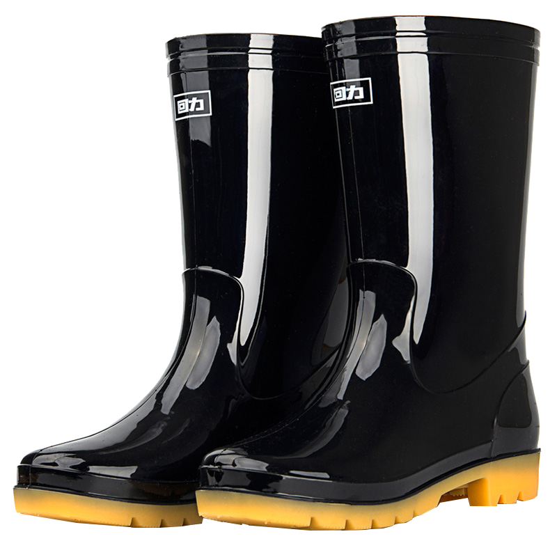 Warrior Men's Mid-High Rain Boots, Rubber Shoes, Overshoes, Waterproof Shoes HXL07-B Black High Top Size 36