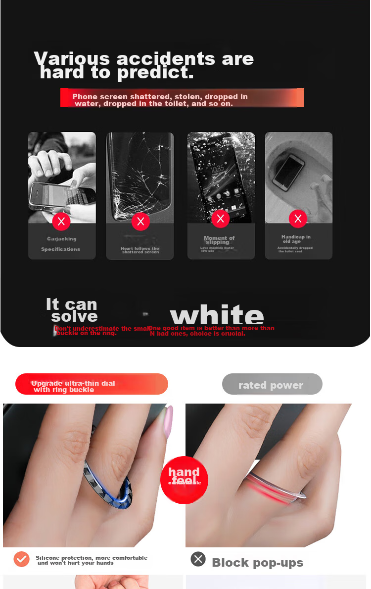 ESCASE Phone Ring Holder Desktop Stand Ultra-Thin Wristband Clip Lazy Ring Compatible with Car Magnetic Mount for Apple Huawei Xiaomi Universal Obsidian Black 1