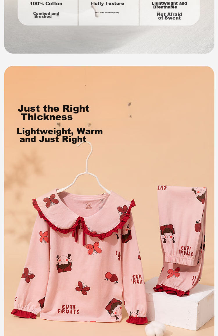 Dingguagua Girls' Pajamas, Pure Cotton Long-Sleeve Spring And Summer Princess Sleepwear Set for Children, 6018 150 3