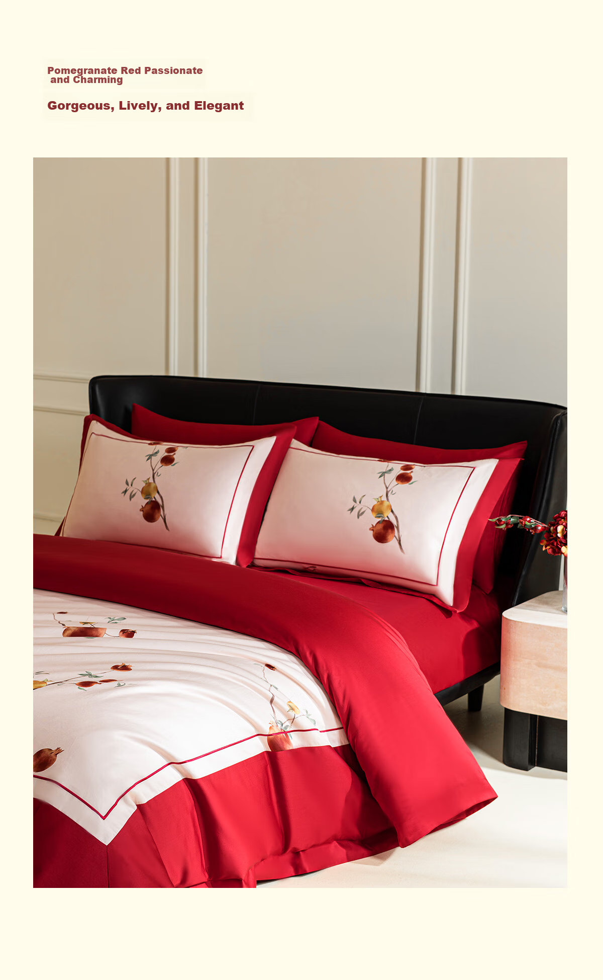 MIDO HOUSE Mingdu 100% Cotton Wedding Bedding Set, Pure Cotton Red Bed Sheet And Duvet Cover, 200X230cm, Pomegranate Flower Patter 5