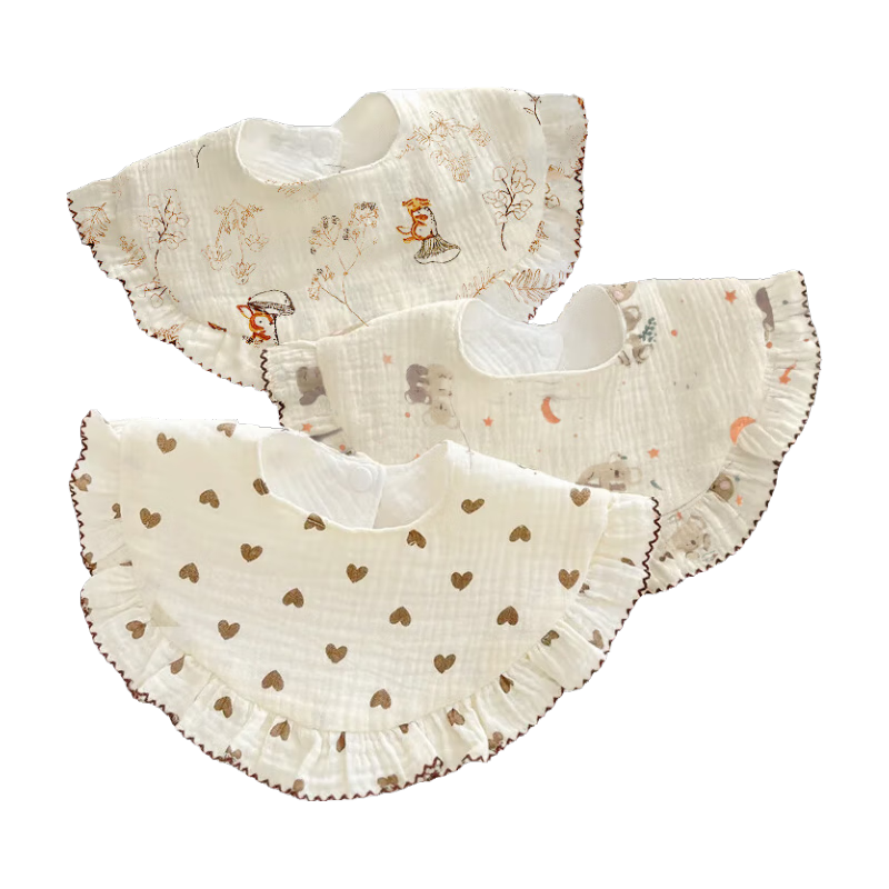 Bledilait Baby Bib, Pure Cotton Petal-Shaped Drool Bib, Infant Neck Warmer, Food Bib, Four-Layer Newborn Child Absorbent Bib, 3 Pieces
