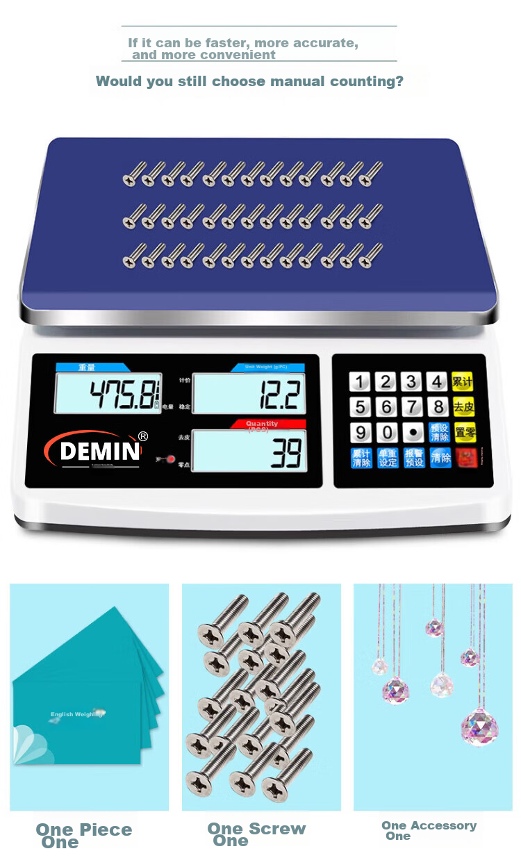 Demin High-Precision Electronic Scale, Commercial Gram Scale, Industrial Counting Electronic Pricing Platform Scale, 30kg/1g Capacity 3