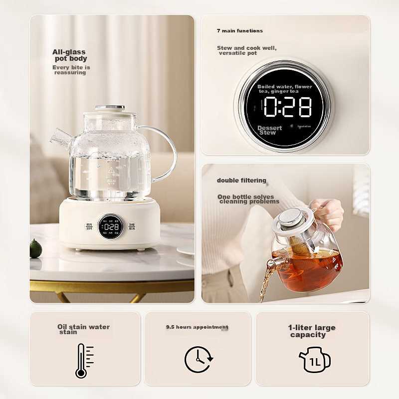 LOTOR Leiduo Health Pot, 1 Liter Full Glass Health Pot, Baby-Grade Material, Mini Kettle, Insulated All-In Automatic Constant Temperature Small Tea Maker