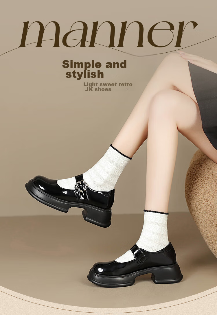 ZHR Women's Single Shoes, Patent Leather JK School Style Thick-Soled Mary Jane Shoes, Retro Leather Shoes for Women, AH355, Black, Size 36 1