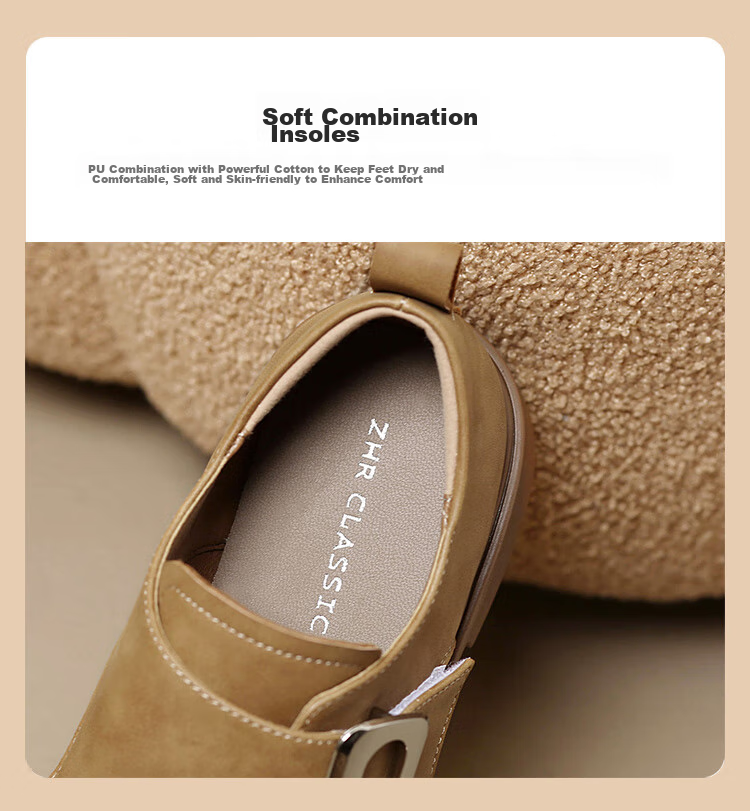ZHR Women's Loafers, Retro Lightweight Thick-Soled Flats, Fashionable Metal Buckle Comfortable Birkenstock Shoes, JF19, Chestnut Color, Size 37 7