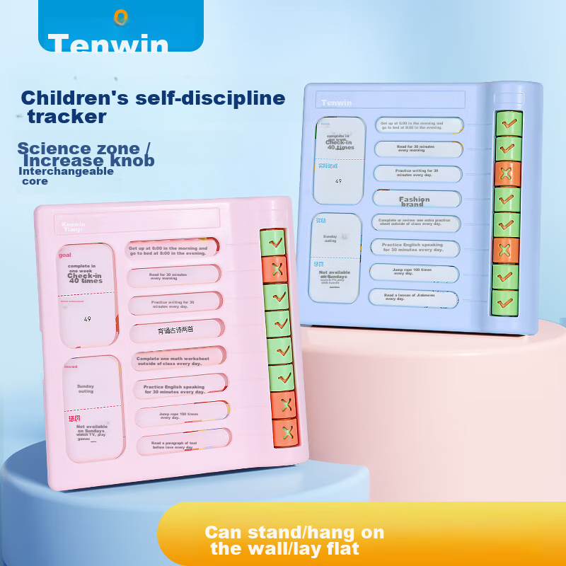 TEN-WIN Elementary School Student Self-Discipline Check-In Tool, Visual Habit Formation Planner, Children's Learning Record Time Management Organizer, Stationery SZ1003-3 Blue