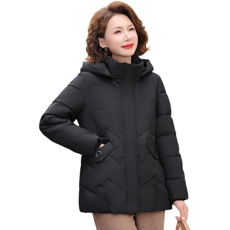 Hengyuanxiang Middle-aged Mom Winter Mid-length Down Cotton Jacket Thickened Fleece-lined Coat for Middle-aged and Elderly Women
