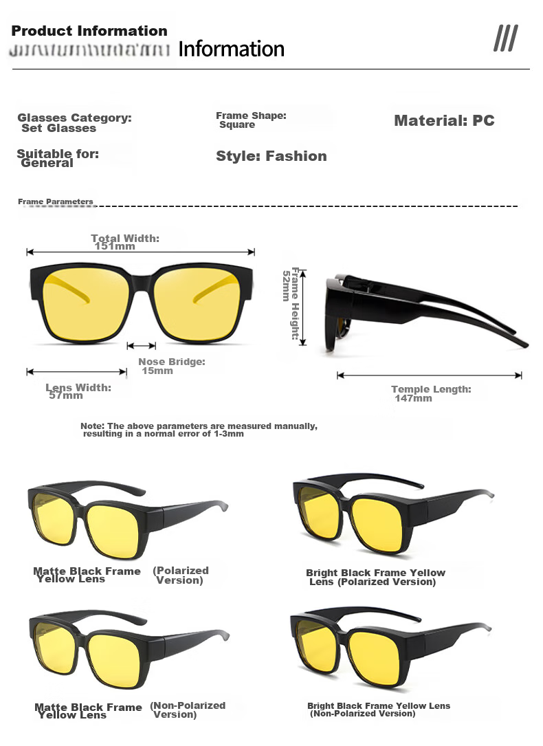 HB Sand Black Frame Night Vision Polarized Goggles, Anti-Glare for Driving at Night, Can Be Fitted with Prescription Glasses, Sunglasses 7