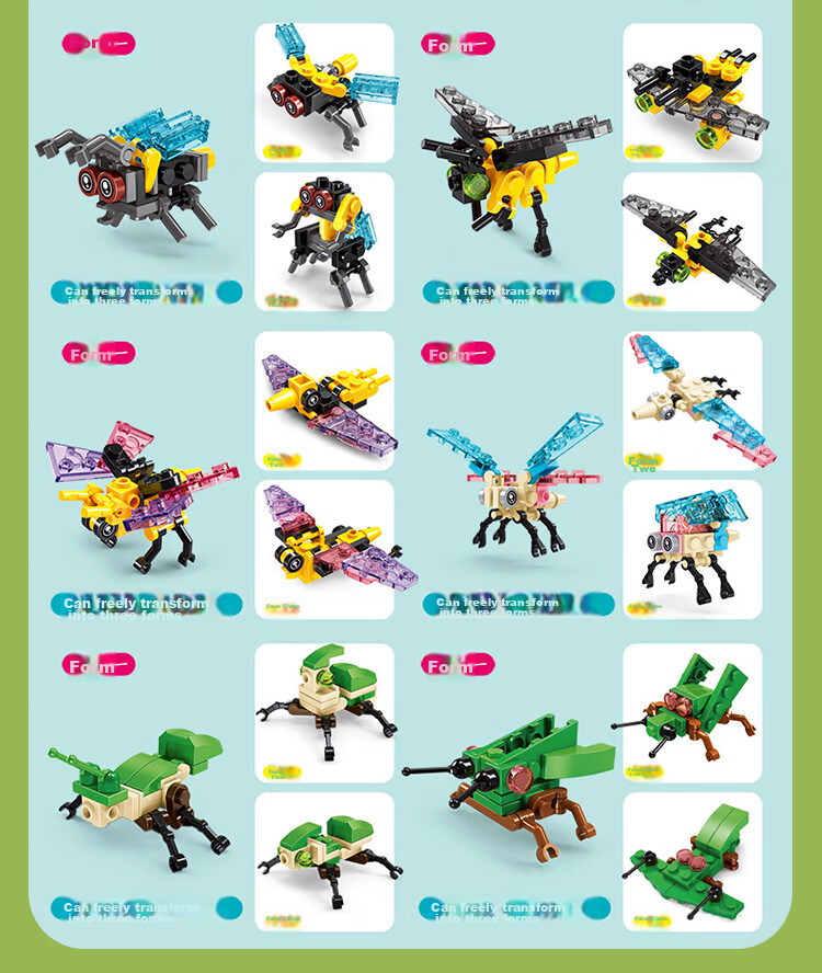 Bailishuang Insect Animal Building Blocks, Transformable into Three Forms, Small Particle Construction Toys, Children's Birthday New Year's Day Gift 3