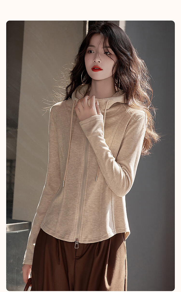 Dme [Young Version of Walking Out] Spring And Autumn Sporty Double-Zip Hooded Comfortable Slimming Treasure Women's Top 2