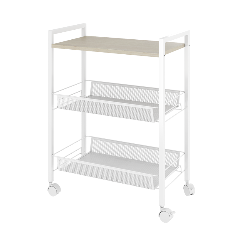 JD Original Kitchen Storage Rack, Floor-Standing Shelf Organizer Cabinet with Multi-Layer Shelves And Wheels, White, 3 Tiers