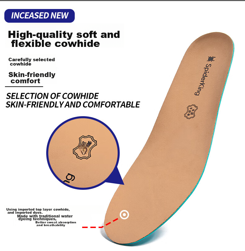 SPIDER KING Leather Shoe Insoles for Men, Business Cowhide Breathable Sweat-Absorbing Shock-Absorbing Sports All-Season Universal, Khaki (Men's) Size 40 4