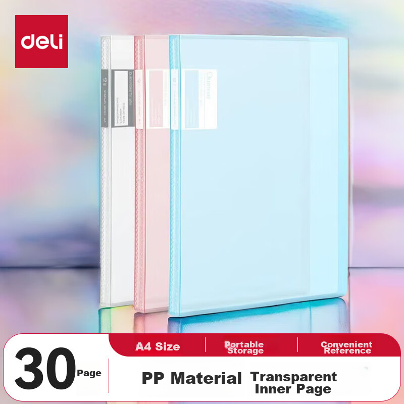 Deli A4/30-Page Pastel Document Folder Student Exam Paper File Folder Certificate Collection Folder Prenatal Checkup Report Organizer Office Document Protector 3 Mixed Colors Pack 27151