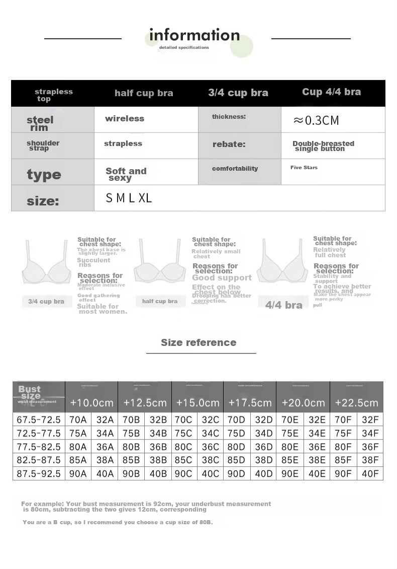 Caramella Bandeau Bra, Anti-Slip Push-Up, Backless Design, Wireless, Strapless, Women's Underwear 3