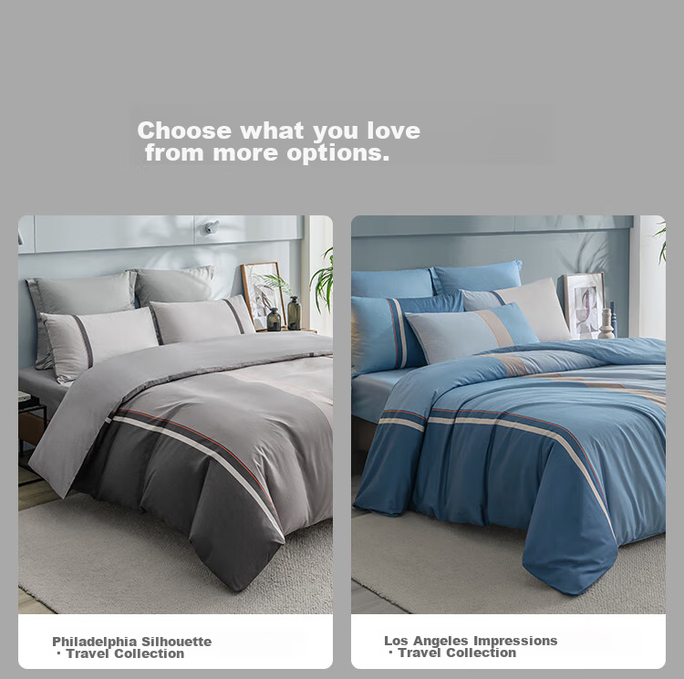 JD Original 100% Pure Cotton Four-Piece Bedding Set, All-Cotton Bedsheet And Duvet Cover, Antibacterial Bedding Set, 220*240cm, for 1.8/2 Meter Beds, Philadelphia Silhouette Patter 21