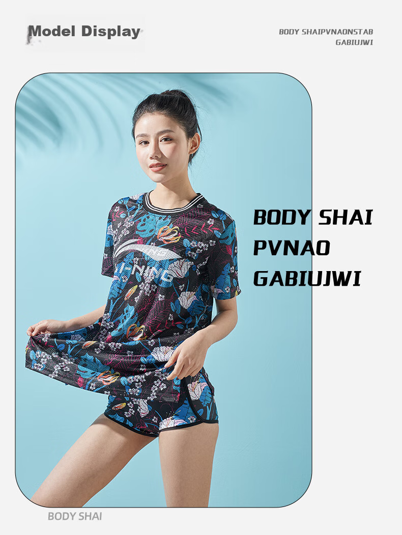 Li-Ning Women's Three-Piece Swimsuit Set, Beach Vacation Sun Protection Cover-Up, Tummy Control Slimming Swimwear for Hot Springs, 727 Black And Blue, Size M 13