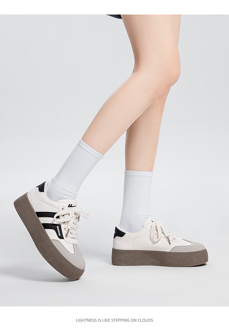 Warrior Official Women's Shoes 2026 Summer Retro German Training Shoes Women's White Sneakers Women's Height Increasing Shoes Beige Black Size 35 6