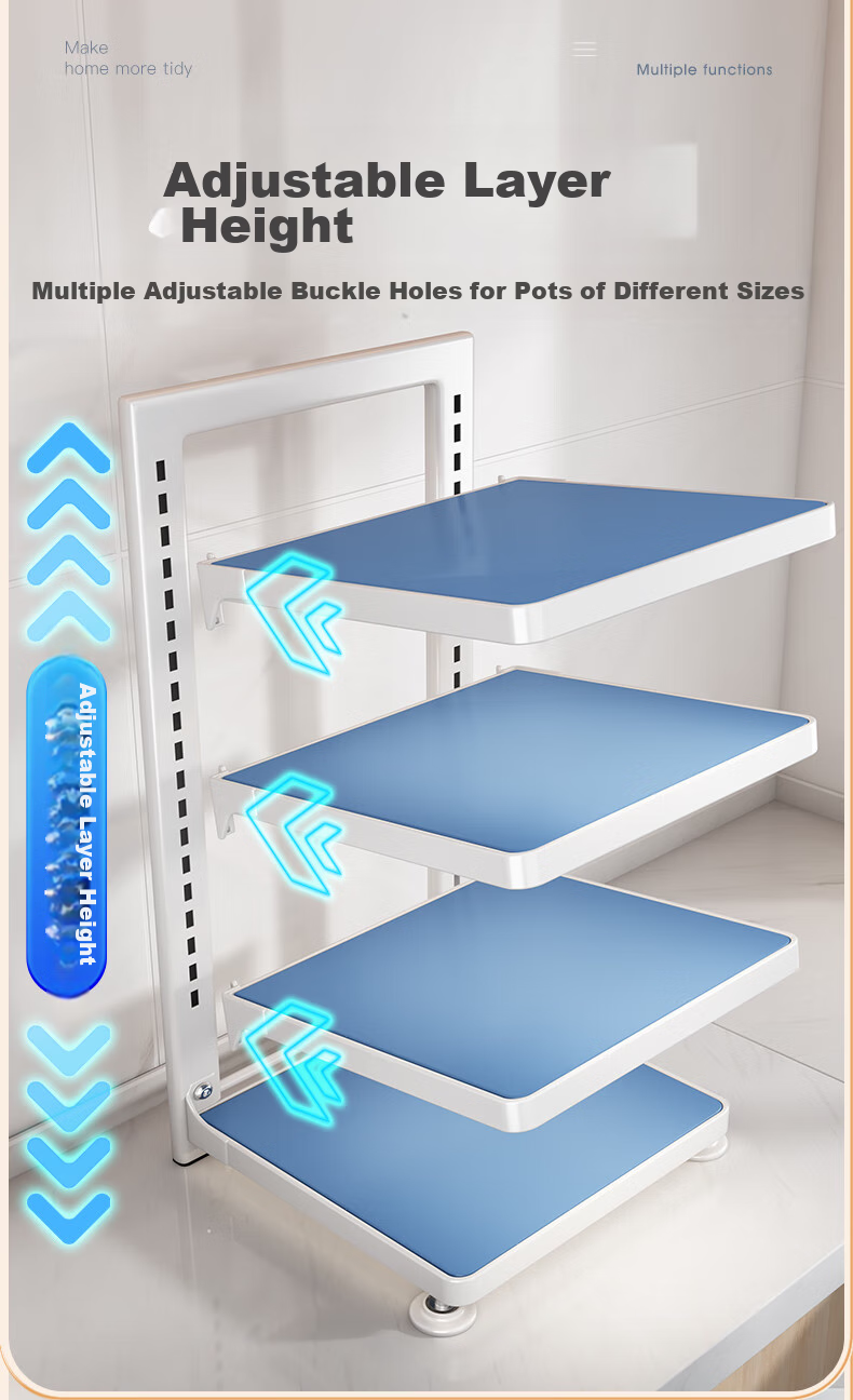 Shuaishi Kitchen Storage Rack, Pot Organizer, Multi-Layer Pot Shelf for Under-Sink Storage And Cabinet Use, 4-Tier White 4