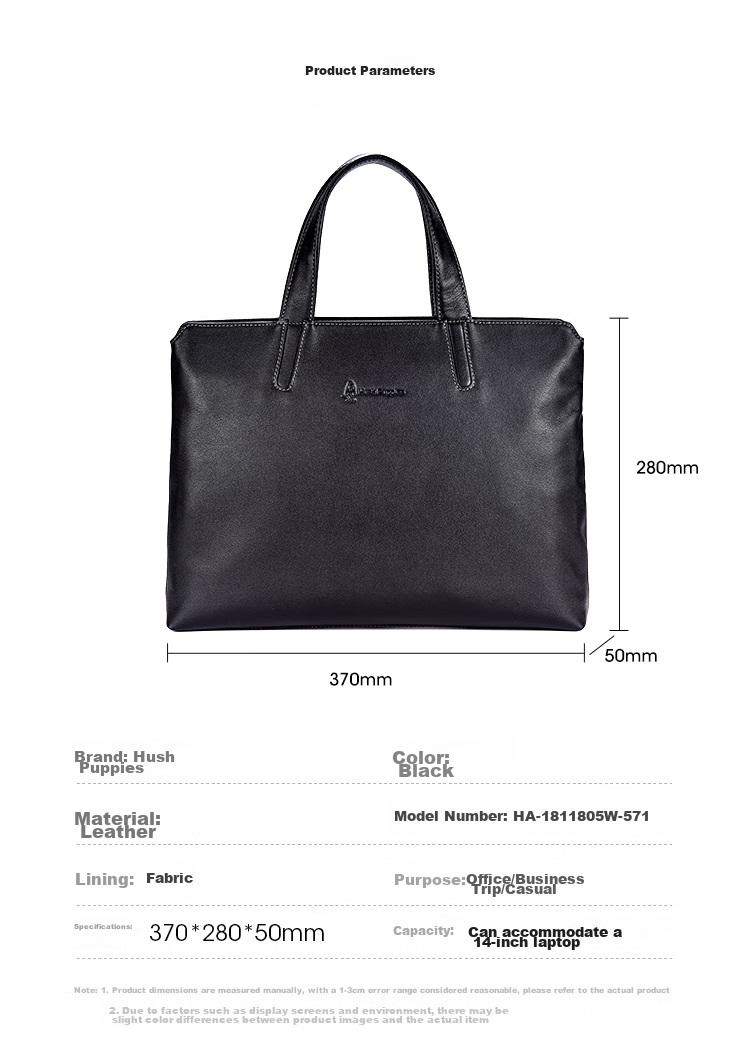 Hush Puppies Men's Briefcase, Top-Grain Leather, Slim Handheld Laptop Bag, Business Large Capacity, Fashionable Father's Day Gift for Boyfriend 8