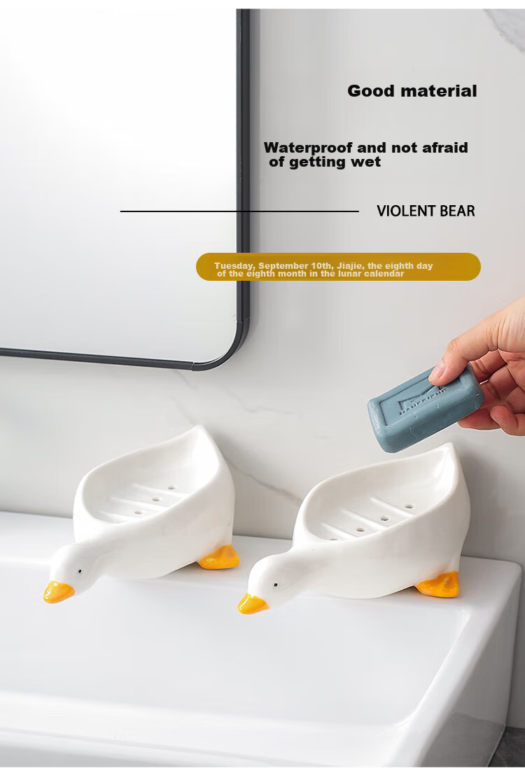 Fanyejia Cartoon Creative Ceramic Soap Dish, Cute Duck Soap Holder, Storage Rack for Bathroom, Non-Draining Soap Tray 9