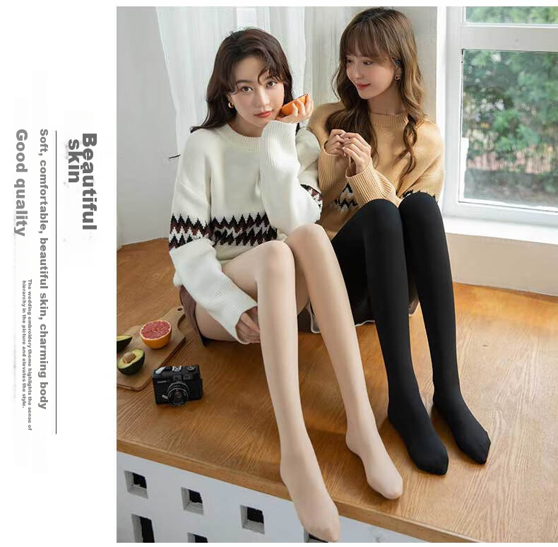LangSha Women's Leggings, Spring And Autumn Thin Fleece, Bare-Leg Effect, Wearable As Outerwear, Integrated Pantyhose, Black Nude-Colored Stockings 15