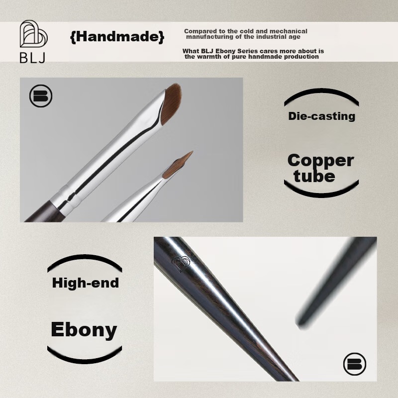 BLJ Sickle-Shaped Eyeliner Brush Single Piece, Flat Head Ultra-Thin Eye Detail Makeup Brush for Tear Trough, Ebony Series HT21