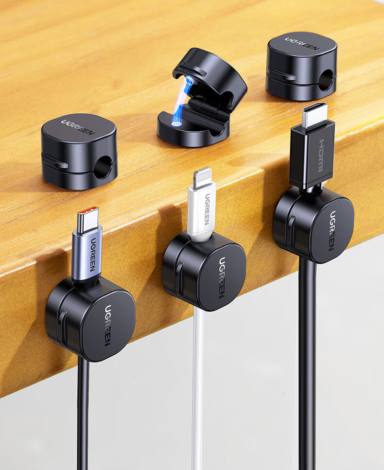 Ugreen [Limited Time Free Shipping] Desktop Cable Organizer Magnetic Cable Holder Wire Management Clip Computer Network Cable Nail-Free Cable Winder 3-Pack Black 4