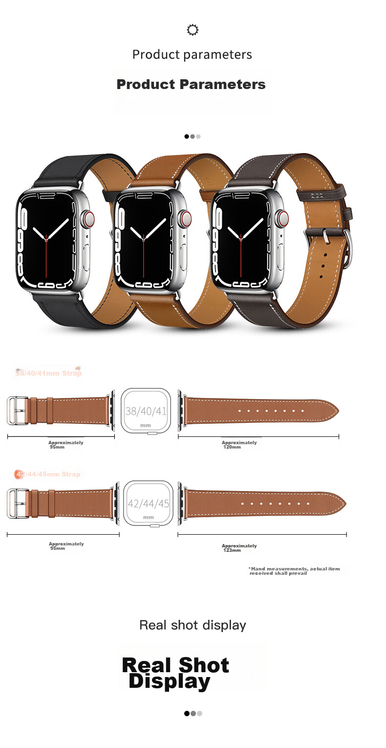 BHO Compatible Apple Watch Band, Suitable for Apple Watch S12/S11 Hermès Leather Strap, IWatch S10/9/8/7/6/Ultra4/SE3/2 Genuine Leather Strap 9