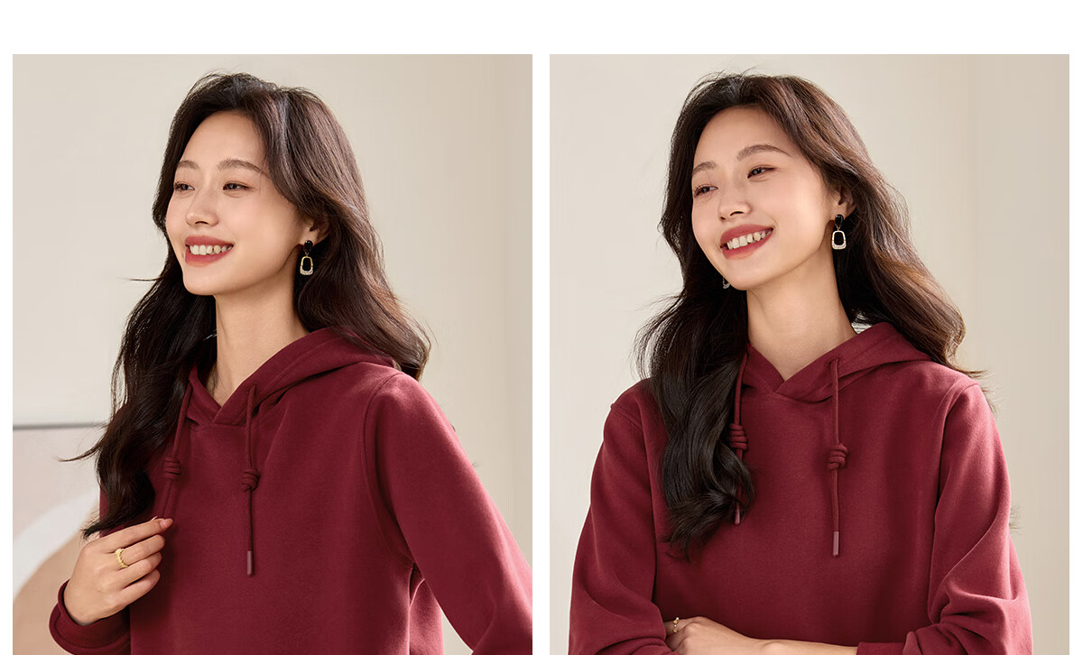 PinCai Fleece-Lined Sweatshirt for Women, Loose Drawstring Hoodie, Autumn And Winter Fleece-Lined Thickened Solid Color Jacket P144W2001 18
