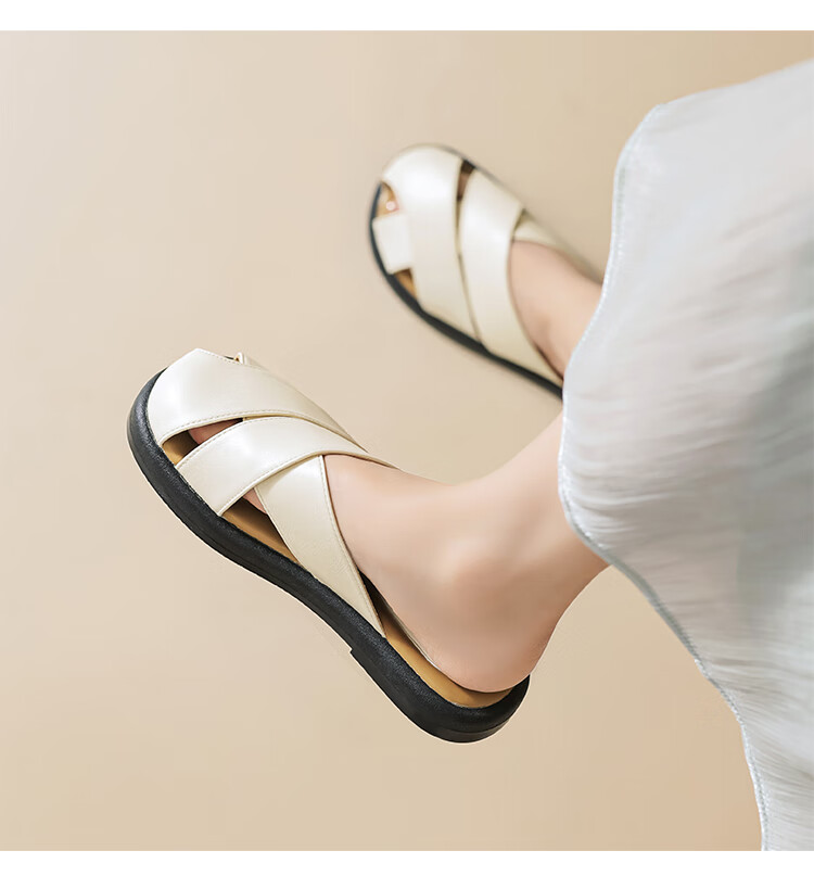 ZHR Women's Half Slippers, New Summer Style with Cross Straps And Closed-Toe Design, Fashionable Outdoor Sandals for Women, AB12 Beige Color, Size 40 10