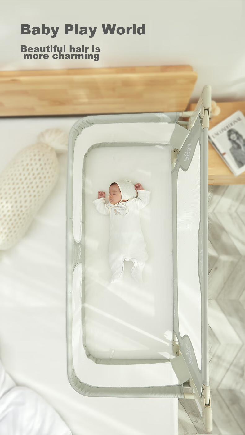 Leeoeevee Foldable Baby Bed Crib, Easy to Assemble, with Safety Guardrail, Anti-Pressure, Muya White 14