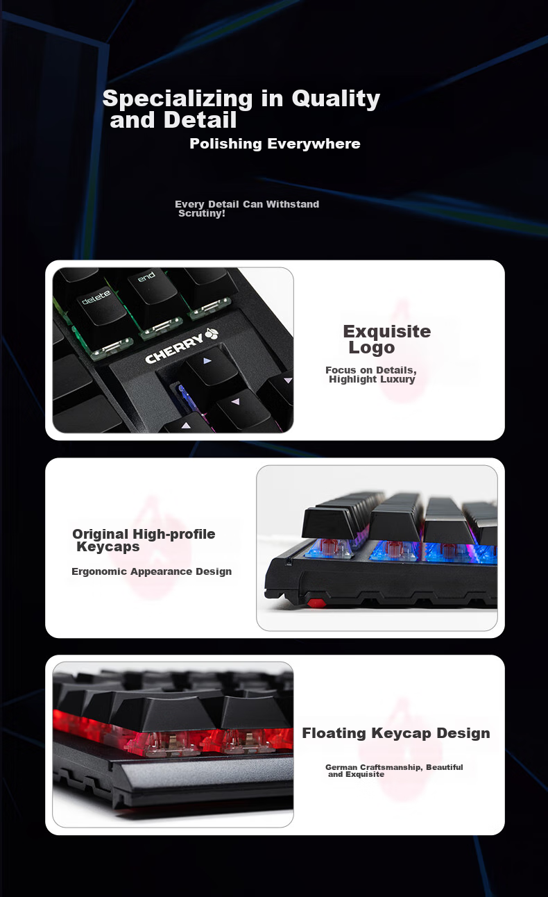 CHERRY MX1.1 Black Obsidian Aurora Mechanical Keyboard, 87 Keys, Gaming Keyboard, Wired Keyboard, Floating Design without Steel Structure, RGB Lighting Effects, Black Red Switches 13