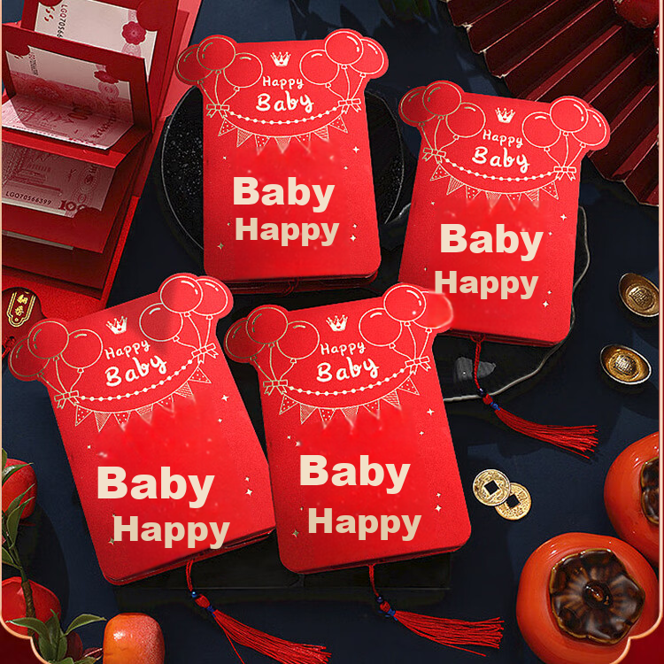 Jidukongjian Birthday Red Envelope, Baby's Birth Red Envelope, First Birthday Gift, Birthday Banquet Red Envelope, Gold-Stamped Folding Red Envelope with 6 Card Slots 2