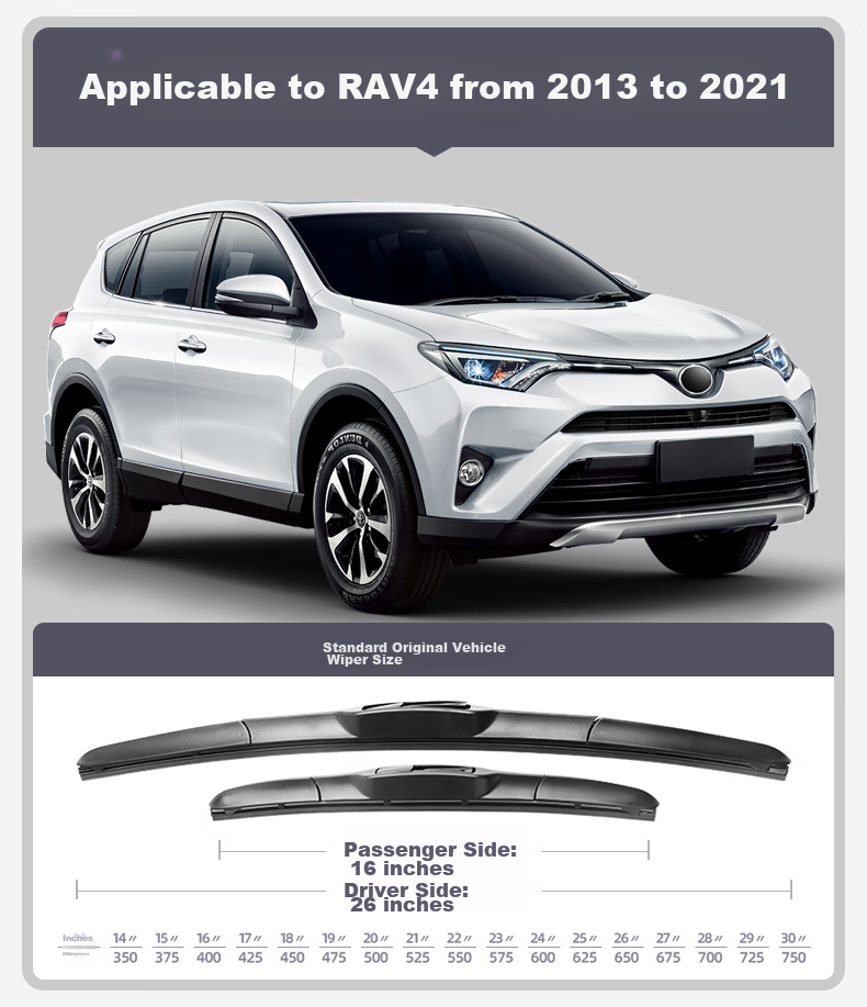 Deyun Toyota RAV4 Windshield Wiper Blade for 2009-2021 Models, Wiper Arm Rubber Strip for 2017 Model, Original Equipment Three-Position Type, 1 Piece Per Pack 5