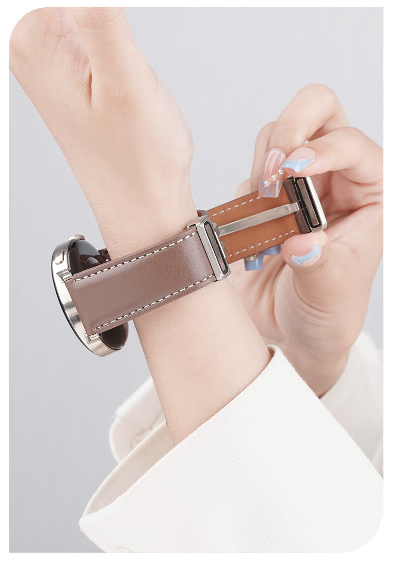 Watchbond Leather Watch Strap Compatible with Huawei Watch 5/GT6, GT6 Pro, GT5, GT4, 5 Pro, Runner 2, Magnetic Buckle, No Hole Folding Clasp, Smart Sports 22mm Wristband 12